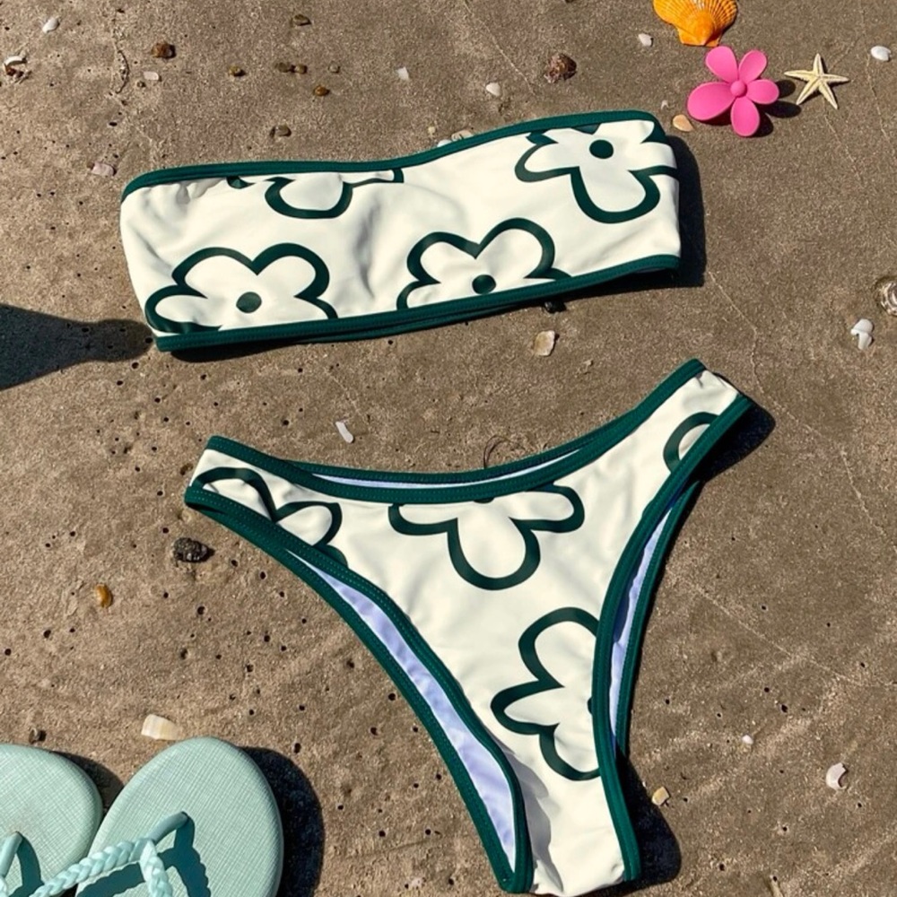 green floral print bikini top